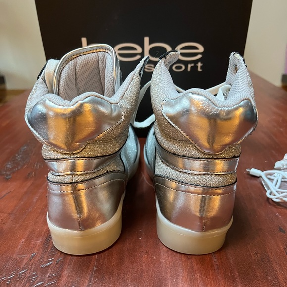 NWT Bebe Flash Silver Metallic Light Up High Top Sneakers - Picture 8 of 12